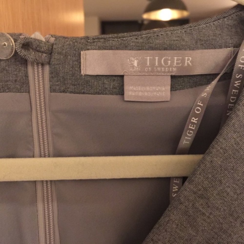 Tiger of Sweden - Gray V Neck Sheath Dress with Side Draping - Picture 4 of 8